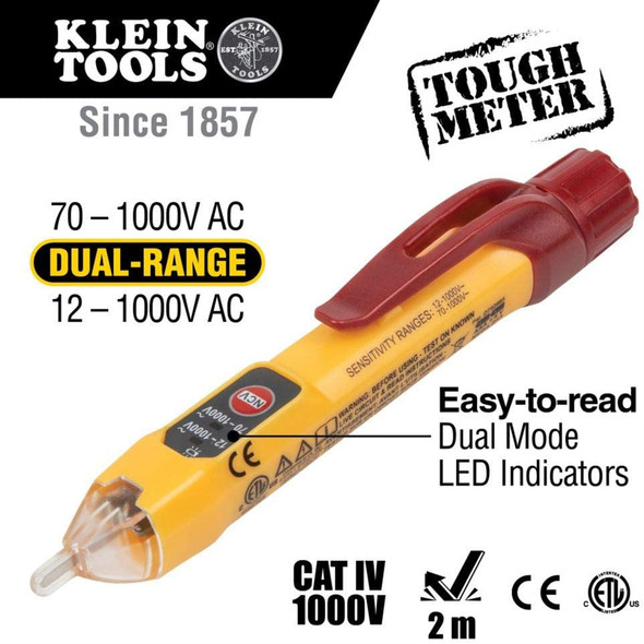 Klein Tools (#NCVT-2P) Non-Contact Voltage Tester, Dual Range, 12V-1000V AC