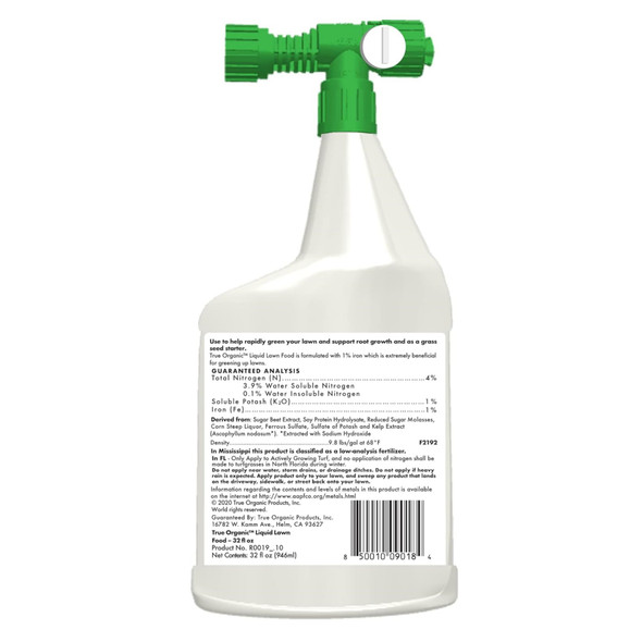 True Organic Liquid Concentrate Lawn Food, 4-0-1, Hose End Spray, RTU 32 oz