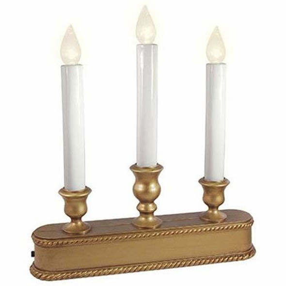 Sylvania Battery Operated 3 Candle Flameless Window Candle with On/Off Sensor, Gold Base, 10” H