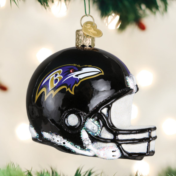 Old World Blown Glass Christmas Ornament, Baltimore Ravens Helmet (#70317)