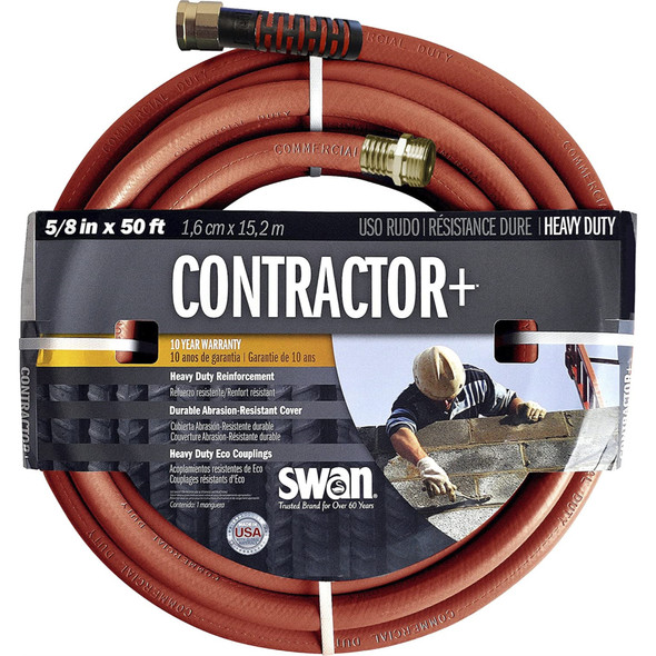 Swan Products CONTRACTOR+ Commercial Duty Water Hose, 50' x 5/8", Red