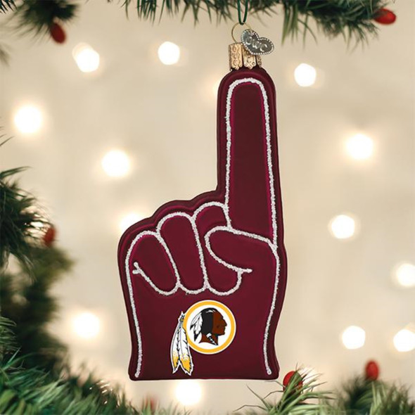 Old World Christmas Glass Blown Ornament, Washington Redskins Foam Finger (With OWC Gift Box)