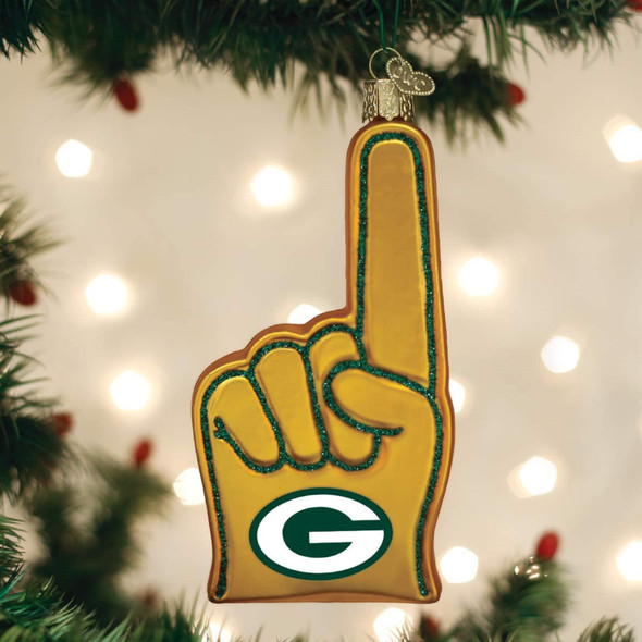 Old World Christmas Glass Blown Ornament For Christmas Tree, Green Bay Packers Foam Finger (With OWC Gift Box)