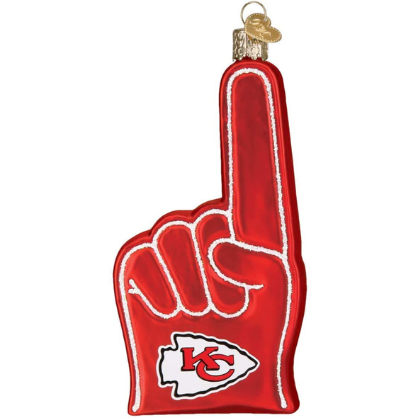 Old World Christmas Glass Blown Ornament For Christmas Tree, Kansas City Chiefs Foam Finger (With OWC Gift Box)