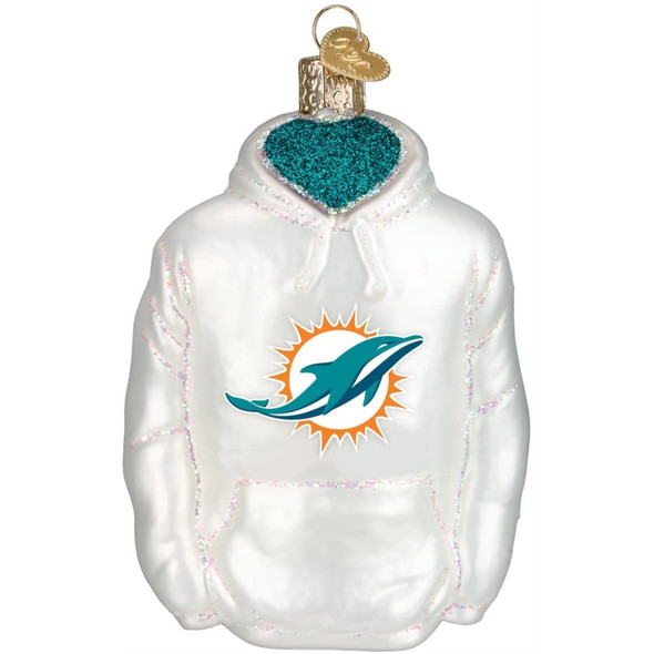 Old World Christmas Glass Blown Ornament For Christmas Tree, Miami Dolphins Hoodie (With OWC Gift Box)