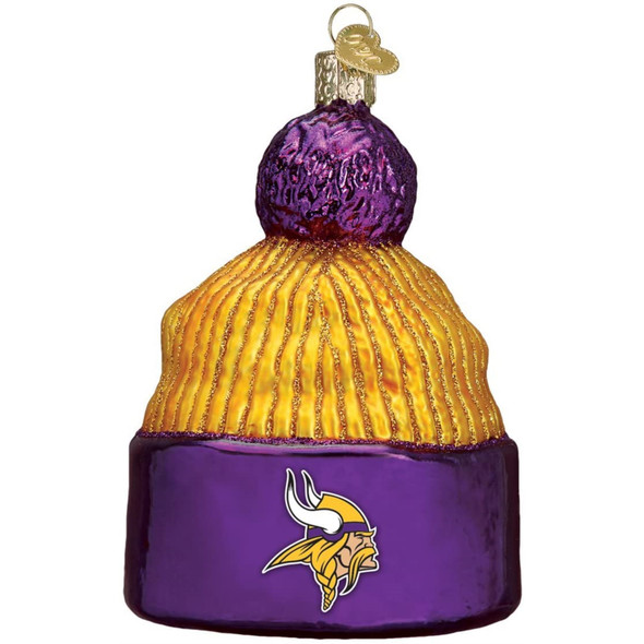 Old World Christmas Glass Blown Ornament For Christmas Tree, Minnesota Vikings Beanie (With OWC Gift Box)