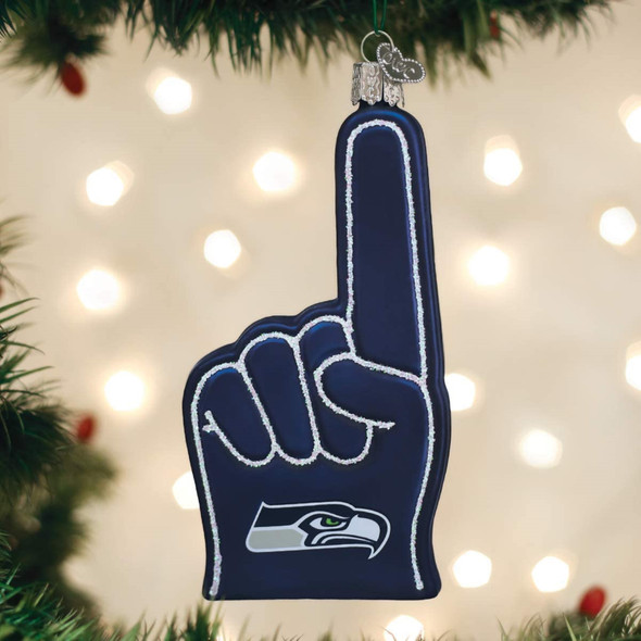 Old World Christmas Glass Blown Ornament, Seattle Seahawks Foam Finger (With OWC Gift Box)
