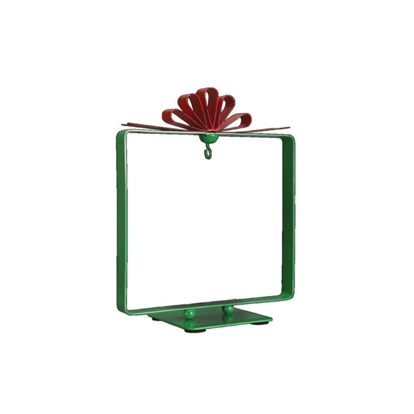 Old World Christmas Metal Ornament Stand Display, Square with Bow, Green