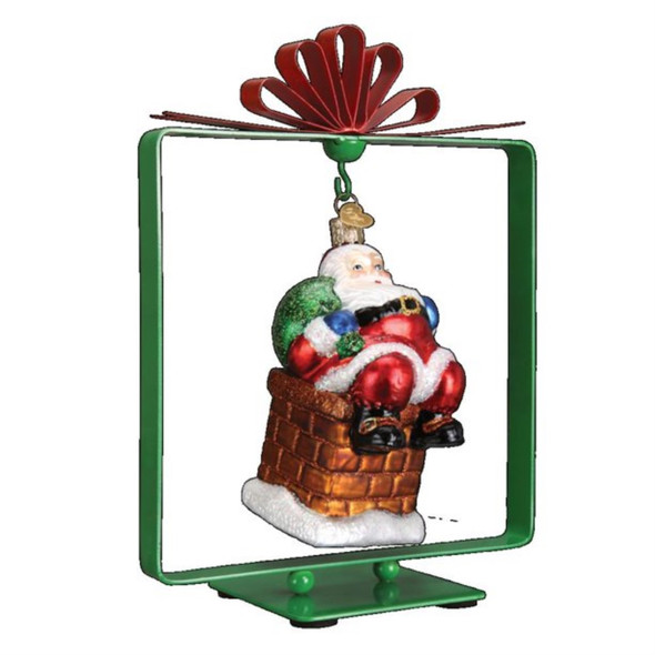 Old World Christmas Metal Ornament Stand Display, Square with Bow, Green