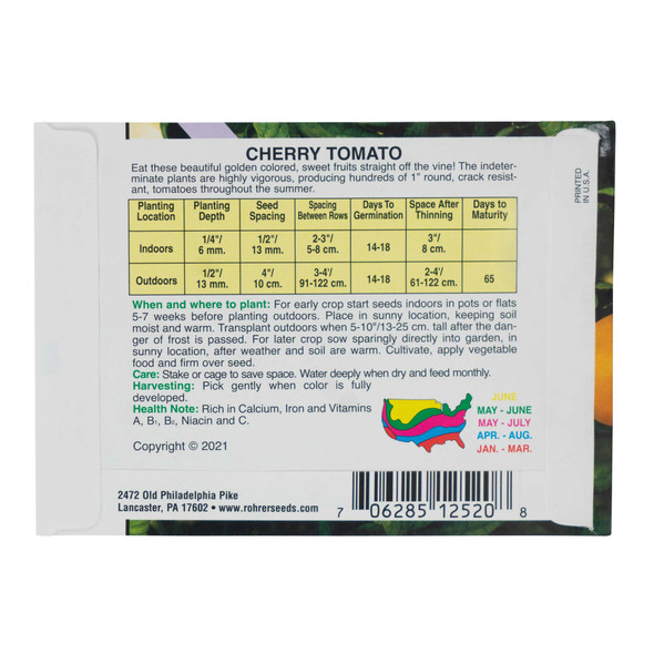 Rohrer Seeds Cherry Tomato, Sweet Gold Hybrid, Approx 25 Seeds/Packet