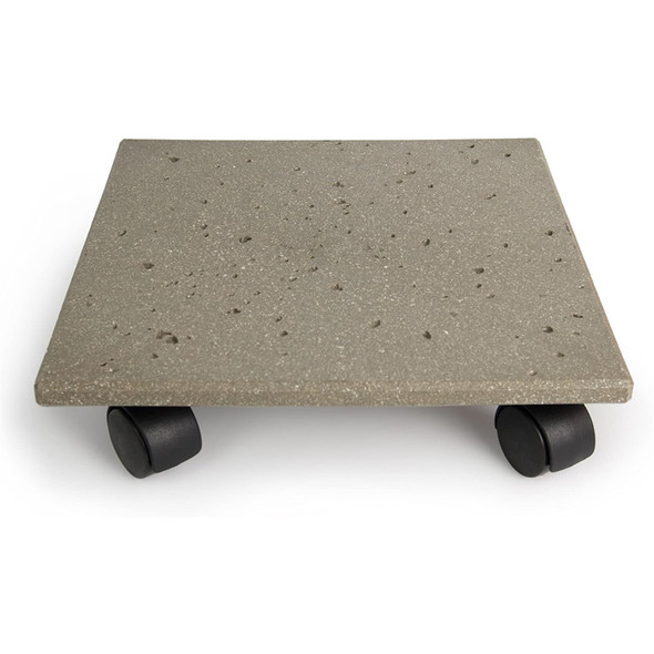 Plastec Terra 12" Heavy-Duty Plant Caddy Recycled Plastic Pot Stand with Wheels, Stone Colored – USA Made