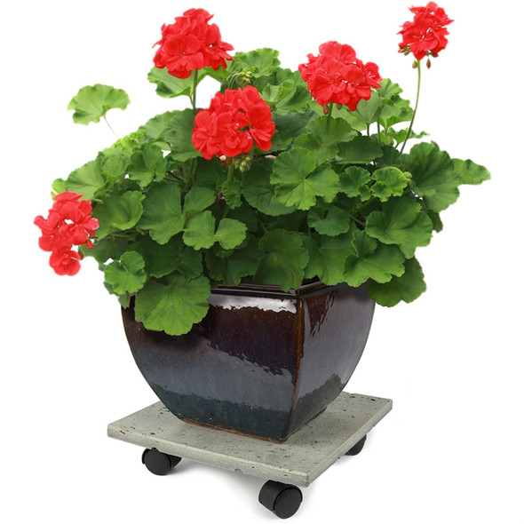 Plastec Terra 12" Heavy-Duty Plant Caddy Recycled Plastic Pot Stand with Wheels, Stone Colored – USA Made
