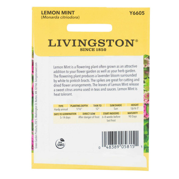 Livingston Seeds Lemon Mint Herb Seeds, 250 Mg Packet