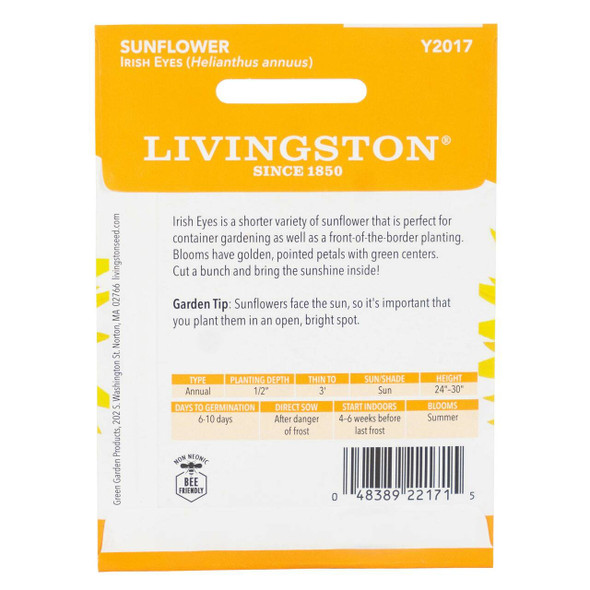 Livingston Seed Sunflower Irish Eyes Seeds Packet