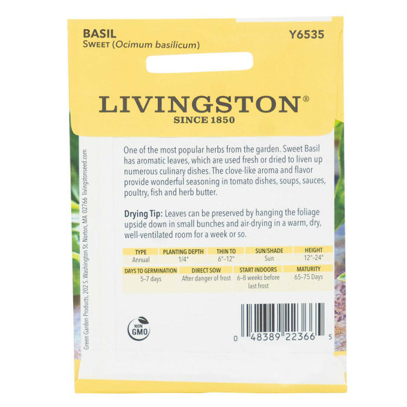 Livingston Seed Basil Sweet Seeds Packet