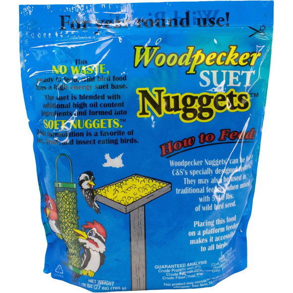 C & S Woodpecker Suet Nuggets Wild Bird Food, Resealable Bag, 27 oz