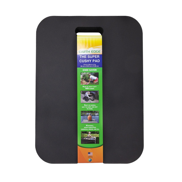 Earth Edge Large Rubber Kneeling Pad with Handle, Black, 15 x 20"