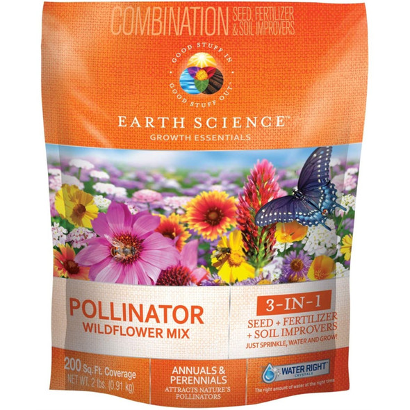 Earth Science Grown Essentials Wildflower Pollinator Mix, 3-in-1 Formula - 2lb