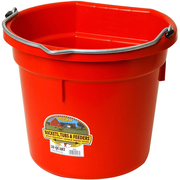 Miller Mfg Co. Little Giant Animal Feed Flat Back Plastic Bucket, Red 20 qt