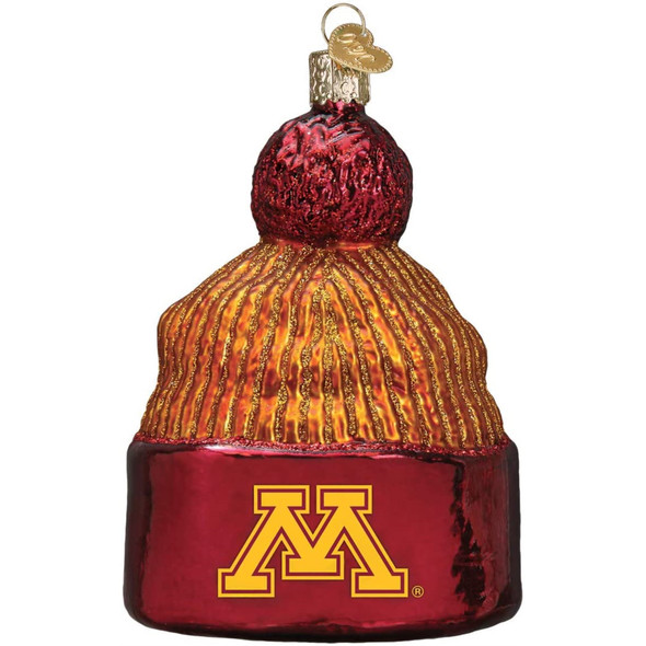 Old World Christmas Hanging Glass Ornament, University of Minnesota Beanie (With OWC Gift Box)