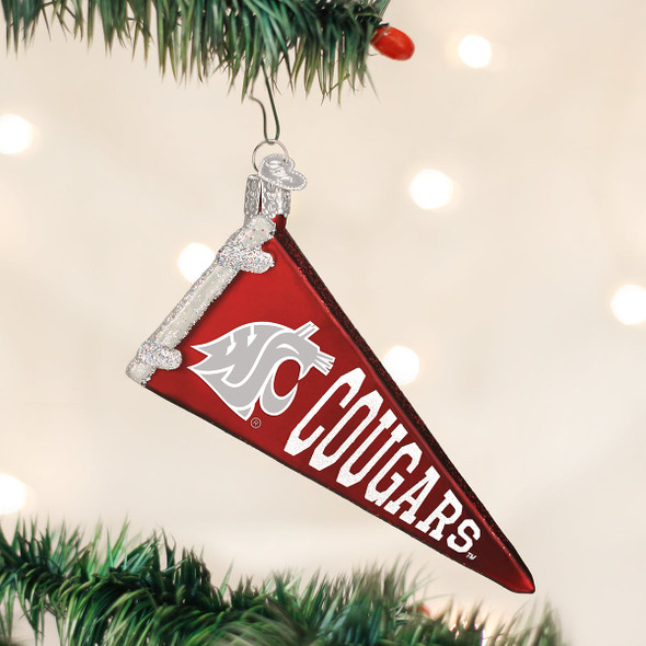 Old World Christmas Hanging Glass Tree Ornament, Washington State University Pennant (With OWC Gift Box)