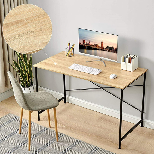 Coavas Office Computer Desk Large Study Desk Simple Writing Table Workstation for Home, Oak Tabletop with Black Frame, 47"