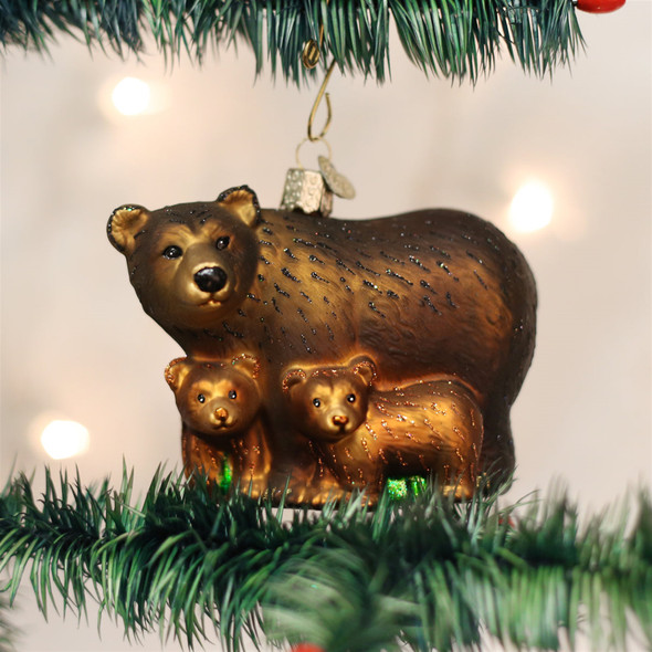 Old World Christmas Blown Glass Christmas Ornament, Bear with Cubs
