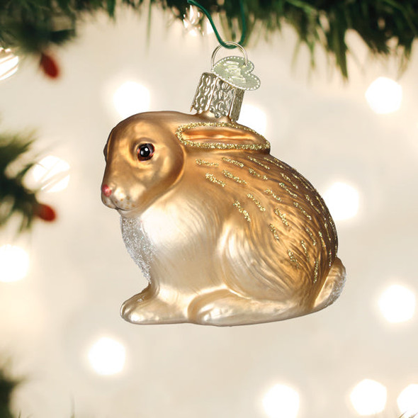 Old World Christmas Hanging Glass Tree Ornament, Tan Cottontail Bunny (With OWC Gift Box)