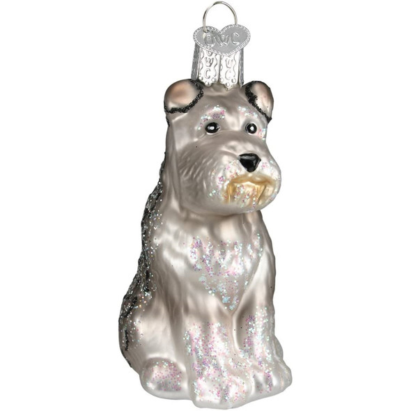 Old World Christmas Hanging Glass Tree Ornament, Grey Schnauzer (With OWC Gift Box)