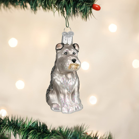 Old World Christmas Hanging Glass Tree Ornament, Grey Schnauzer (With OWC Gift Box)