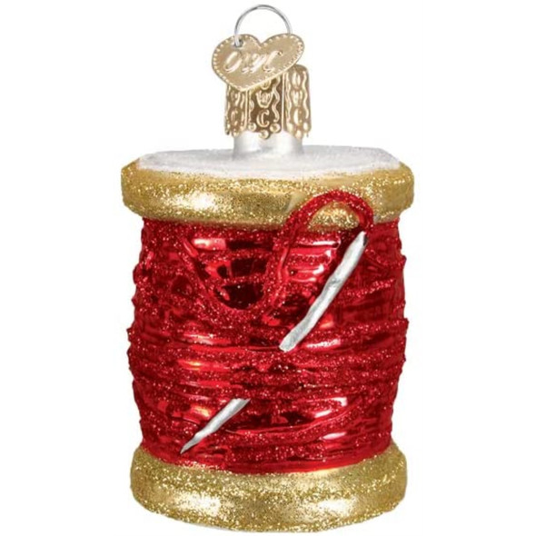 Old World Christmas Glass Blown Tree Ornament, Red Spool of Thread Old World Christmas Glass Blown Tree Ornament, Red Spool of Thread