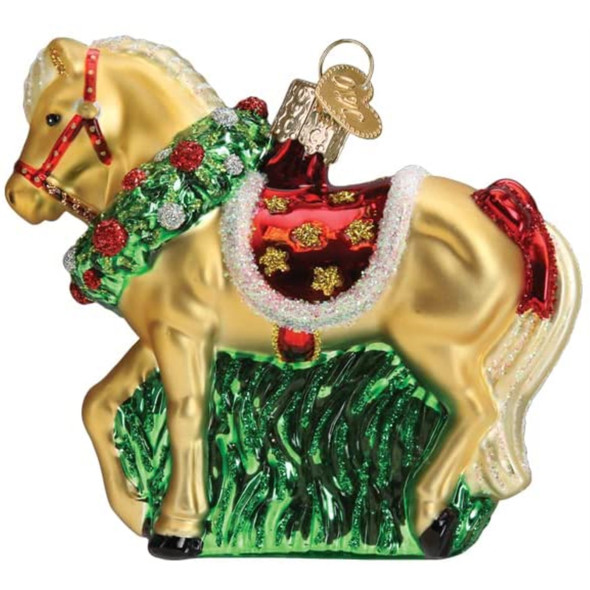 Old World Christmas Glass Blown Ornament for Christmas Tree, Horse with Wreath (With OWC Gift Box)