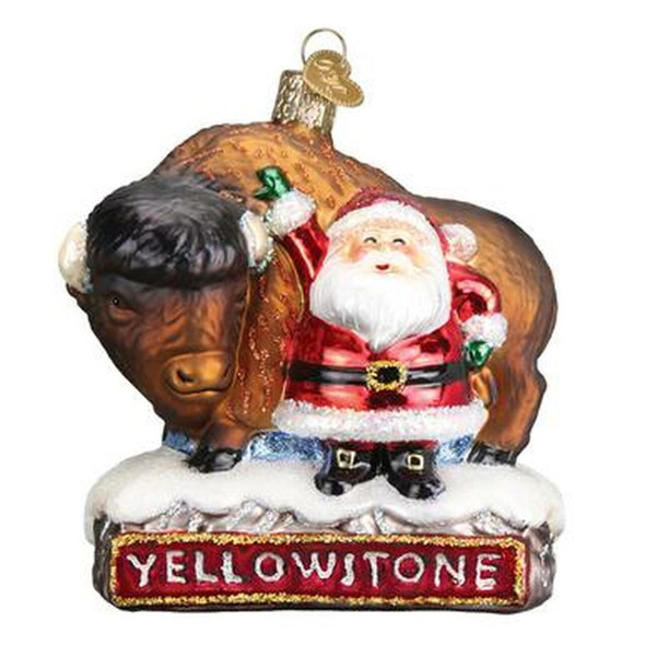 Old World Christmas Glass Blown Ornament, Santa with Bison 4"