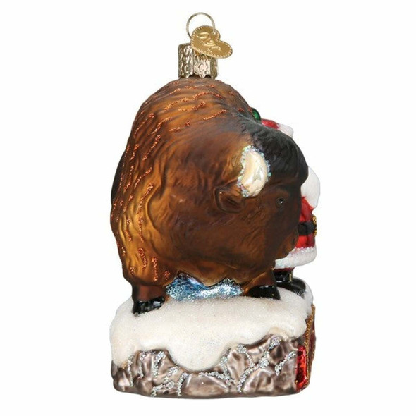Old World Christmas Glass Blown Ornament, Santa with Bison 4"