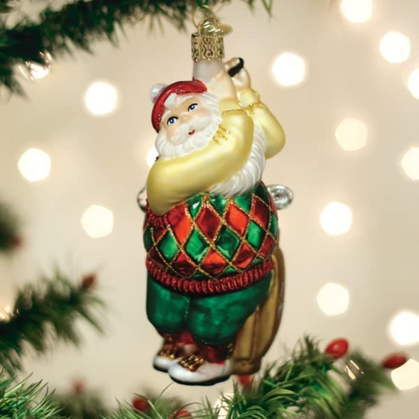 Old World Christmas Glass Blown Tree Ornament, Golfing Santa (With OWC Gift Box)