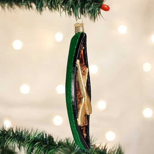 Old World Christmas Blown Glass Ornament for Christmas Tree, Green Canoe