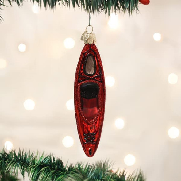Old World Christmas Glass Blown Tree Ornament, Red Kayak