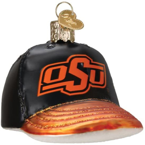 Old World Christmas Blown Glass Ornament for Christmas Tree, Oklahoma State Baseball Cap