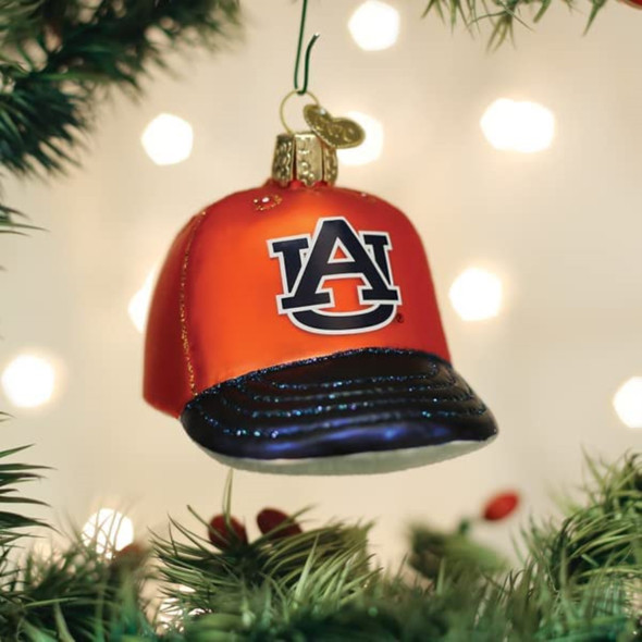 Old World Christmas Blown Glass Ornament for Christmas Tree, Auburn Baseball Cap