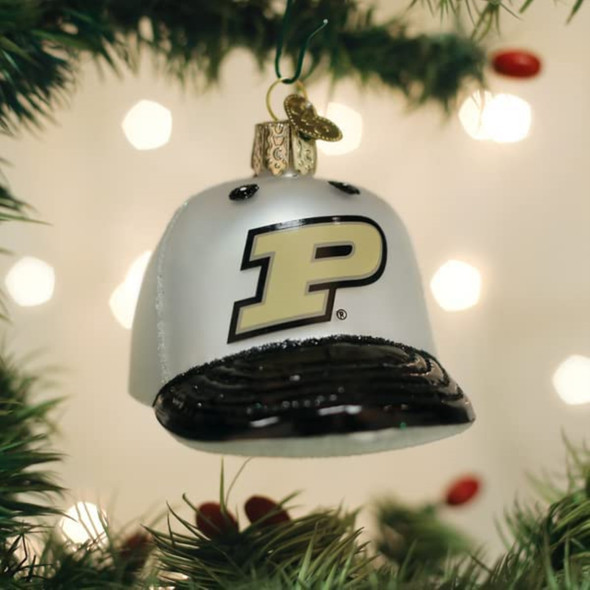 Old World Christmas Blown Glass Ornament for Christmas Tree, Purdue Baseball Cap
