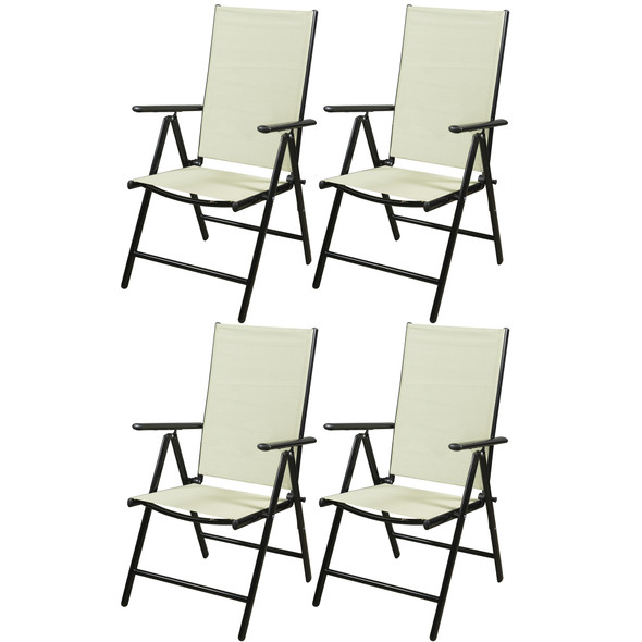 Garden Elements Outdoor Aluminum Lightweight Folding Reclining Patio Furniture Chair, Khaki (Pack of 4)