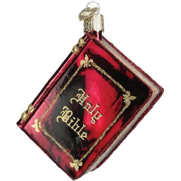 Old World Christmas Glass Blown Ornament for Christmas Tree, Red Bible