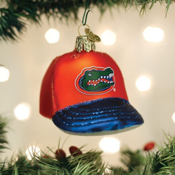 Old World Christmas Blown Glass Ornament for Christmas Tree, Florida Gators Baseball Cap