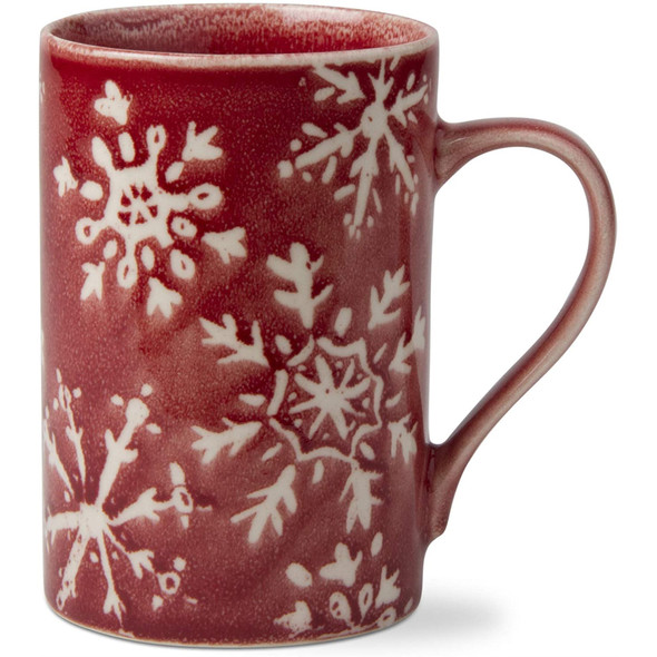 TAG Stoneware Mug, Red with White Snowflakes