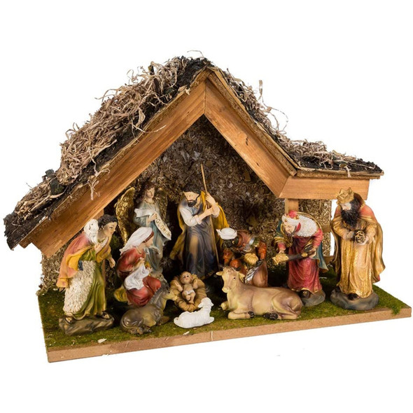 Kurt Adler Nativity Set with Stable and 10 Figures 12-Inch