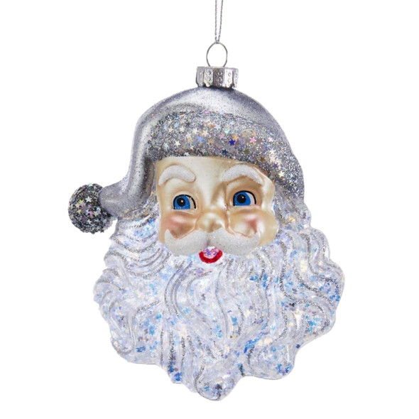 Kurt Adler Glass Ornament for Christmas Tree, Silver Santa Face Kurt Adler Glass Ornament for Christmas Tree, Silver Santa Face