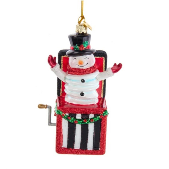 Kurt Adler Noble Gems Glass Ornament for Christmas Tree, Jack in Box Snowman