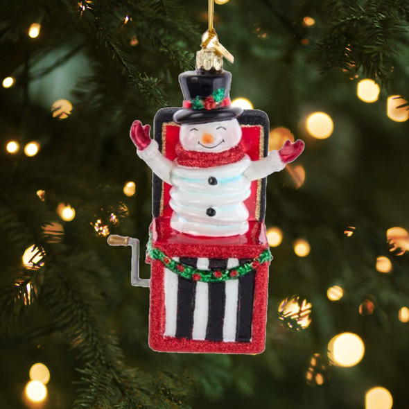 Kurt Adler Noble Gems Glass Ornament for Christmas Tree, Jack in Box Snowman