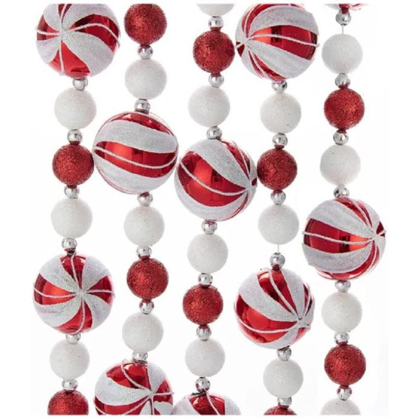 Kurt Adler Glitter Candy Ball Garland, Christmas Decoration Red and White 6 ft. Kurt Adler Glitter Candy Ball Garland, Christmas Decoration Red and White 6 ft.
