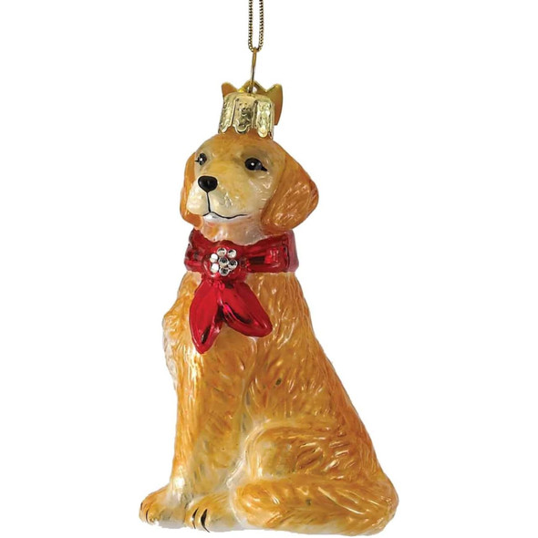 Kurt Adler Noble Gems Glass Ornament for Christmas Tree, Golden Retriever